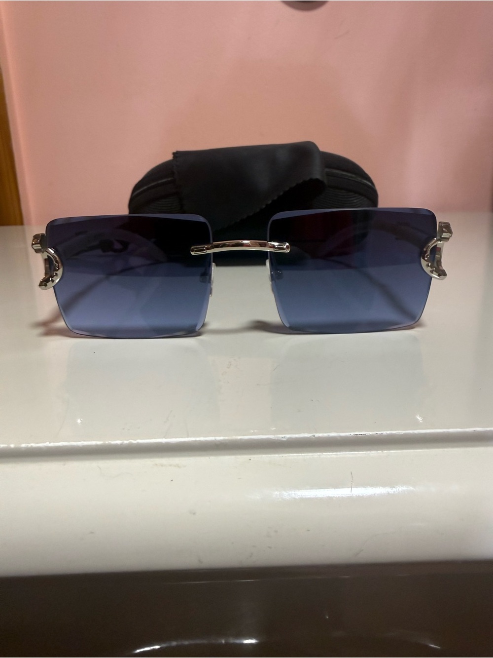 Men's Rimless Blue Gradient Sunglasses - Designer Style